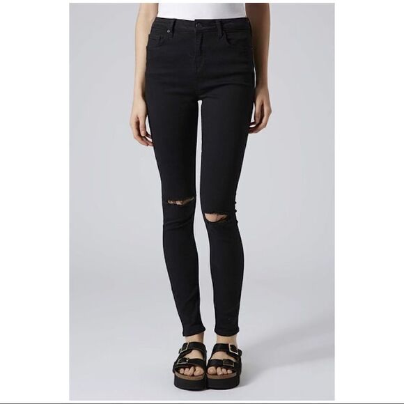 Topshop moto Jamie Jeans Distressed Knees High Rise (Size:28) - Picture 1 of 11